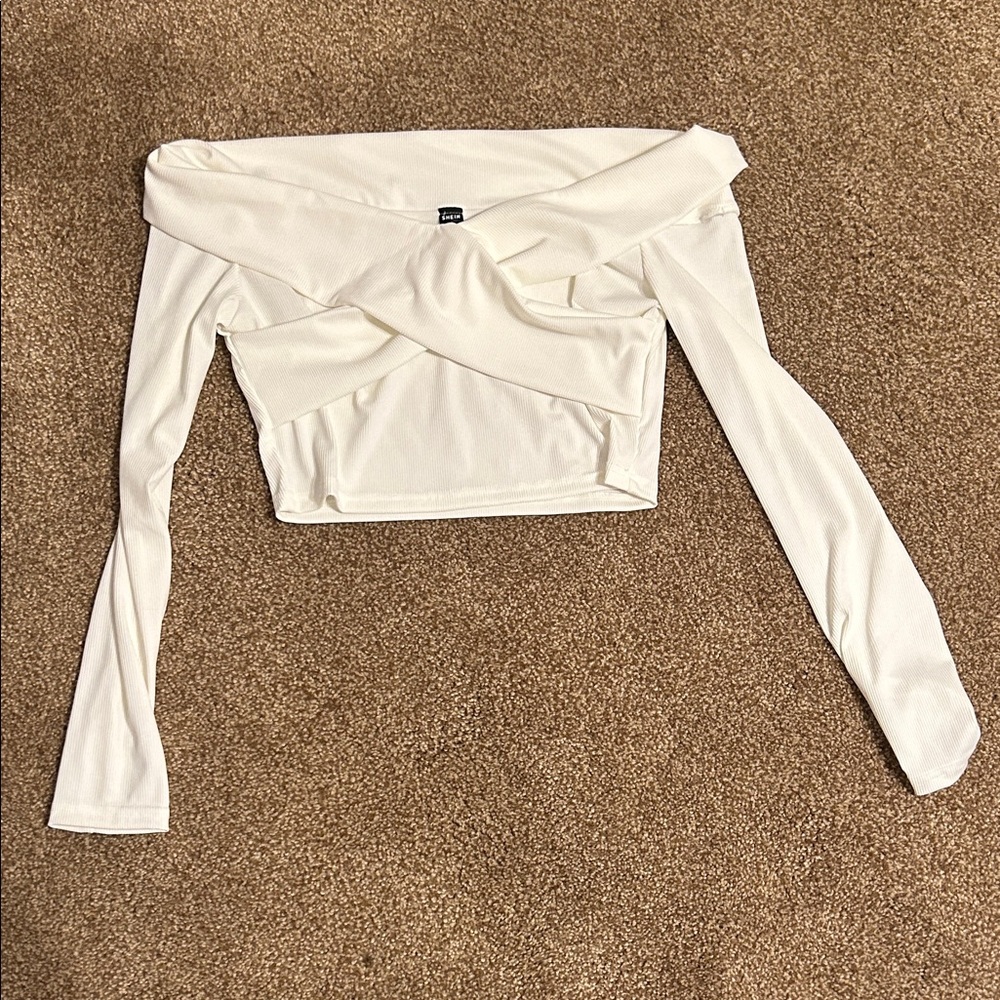 SHEIN Elegant White Off-Shoulder Crop Top